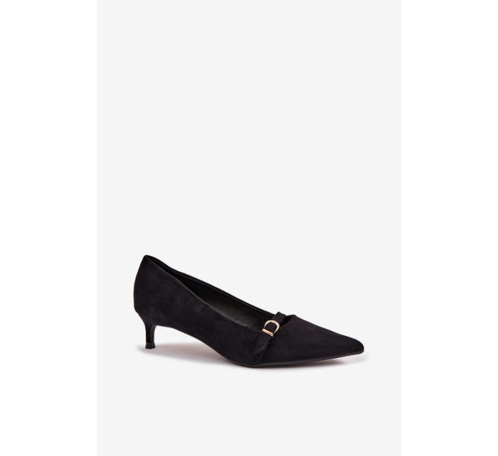 Dámské lodičky na nízkém podpatku s ozdobným páskem Černé model 22037735 - Boto