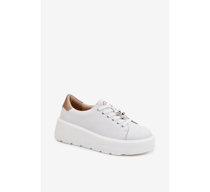 Kožené dámské tenisky na platformě s přezkou Vinceza 39973 Bílé Kožené dámské tenisky na platformě s přezkou Vinceza 39973 Bílé