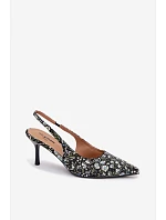 Zdobené dámské sandály na podpatku s květinovým vzorem Černé model 22103124 - Boto