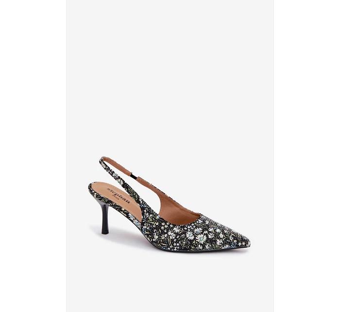 Zdobené dámské sandály na podpatku s květinovým vzorem Černé model 22103124 - Boto