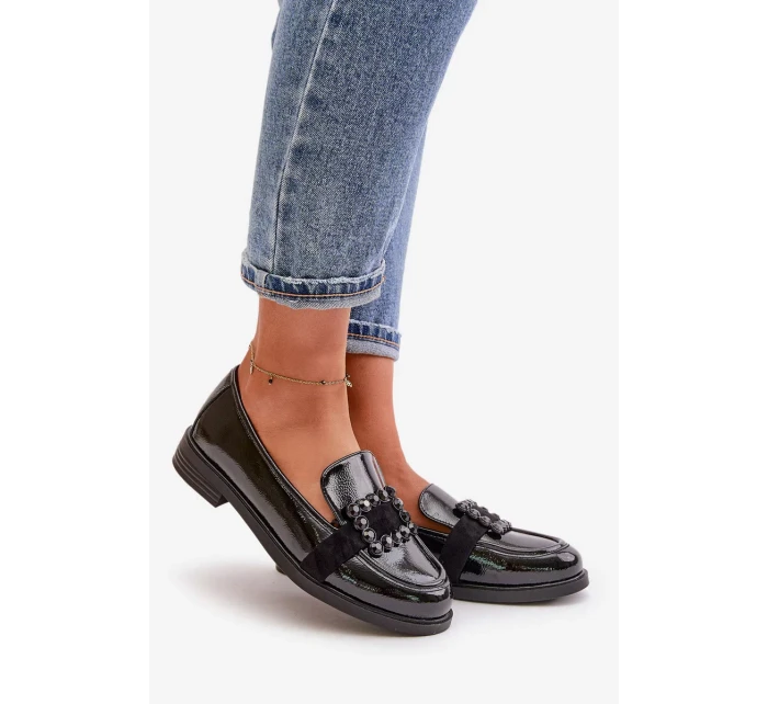 Lakované Dámské Mokasíny s Ozdobou Černé Vinceza