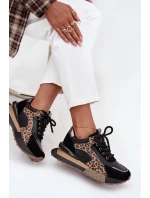 Dámské kožené tenisky na platformě s leopardím vzorem Artiker – černé Dámské kožené tenisky na platformě s leopardím vzorem Artiker – černé