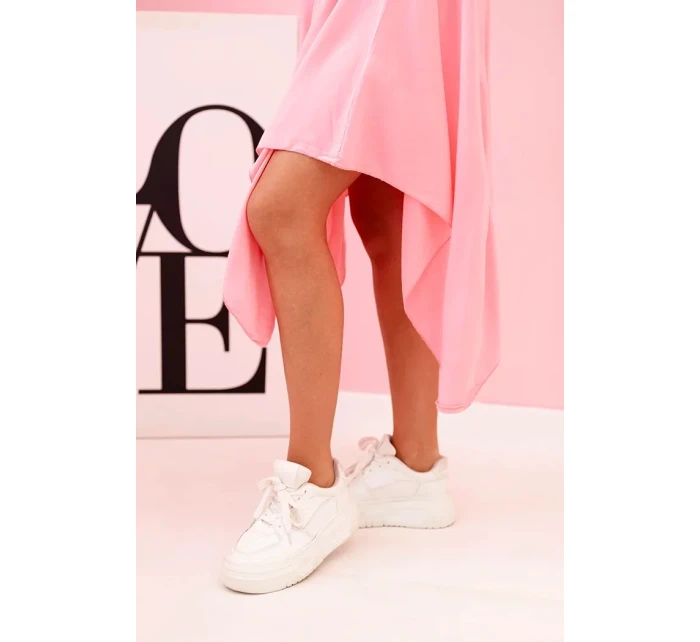 Dámské viskózové šaty s krátkým rukávem a rozšířeným lemem světle růžová Dámské viskózové šaty s krátkým rukávem a rozšířeným lemem světle růžová