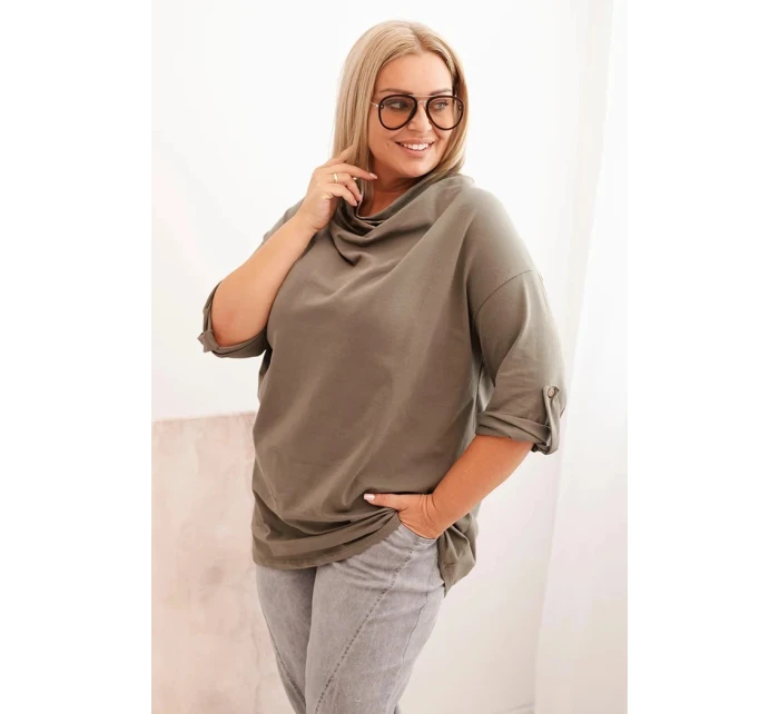 Dámská blůza Plus Size s bavlnou volného střihu s vodním výstřihem khaki