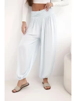 Dámské viskózové kalhoty s širokými nohavicemi a volánky béžový