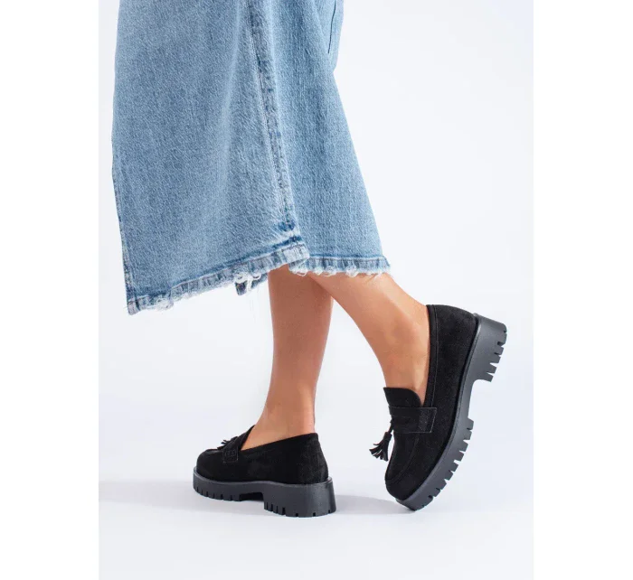 Originální dámské černé  mokasíny platforma