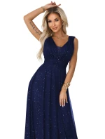 Večerní dlouhé šaty s  a hlubokým výstřihem tmavě modré model 21753485 - numoco basic