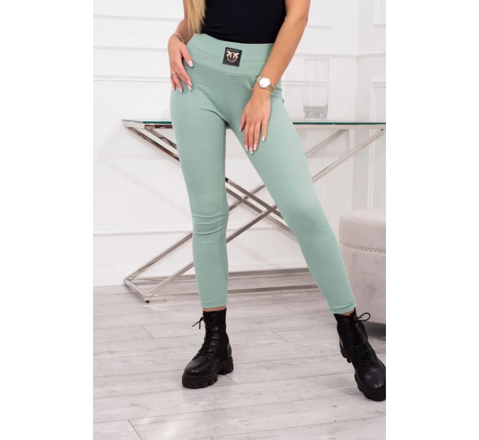 Pruhované legíny s vysokým pasem tmavě mátové