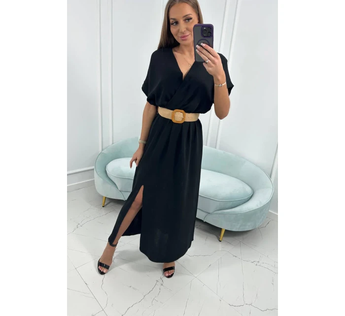 Dlouhé šaty s ozdobným páskem černé