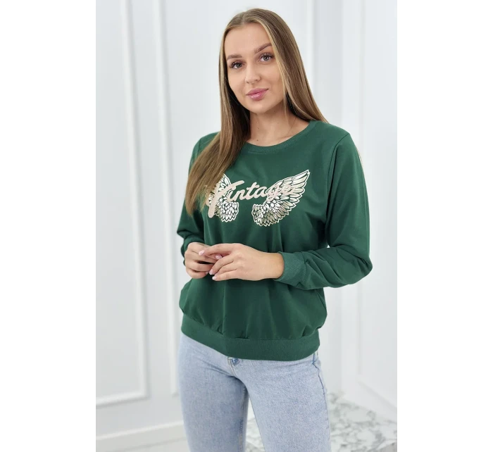 Mikina s potiskem tmavě zelená