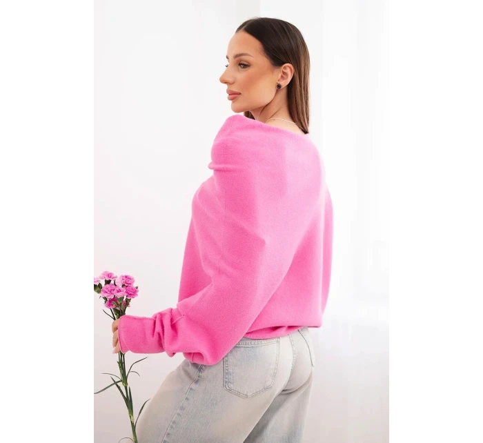 Dámský asymetrický model 21949296 svetr z viskózy světle růžový - K-Fashion