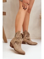 Semišové Boty Cowboy S Výřezem Na Podpatku Béžové Zazoo 2994