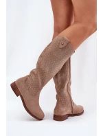 Kozačky Na Plochém Podpatku S Vzorem Béžové model 21685061 - S.Barski