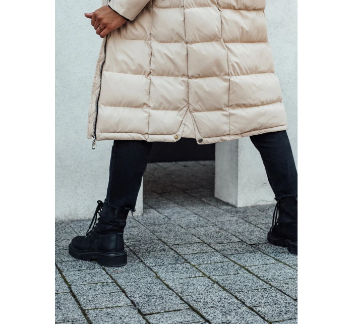 Dámská prošívaná zimní bunda s kapucí MENSI béžová FashionStreet TY4585