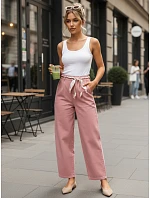 Dámské kalhoty s vysokým pasem a záševky růžové FashionStreet UY2904