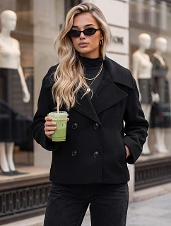 Dámský krátký černý dvouřadý kabát FashionStreet NY0812