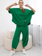 Bavlněný komplet halenka + kalhoty zelený