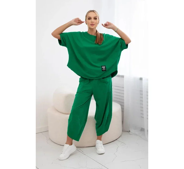 Bavlněný komplet halenka + kalhoty zelený