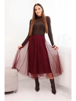 Dámská midi sukně model 21784985 s podšívkou viskóza bordová - K-Fashion Dámská midi sukně model 21784985 s podšívkou viskóza bordová - K-Fashion