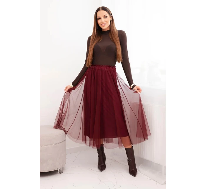 Dámská midi sukně model 21784985 s podšívkou viskóza bordová - K-Fashion Dámská midi sukně model 21784985 s podšívkou viskóza bordová - K-Fashion