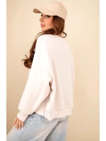 Dámská mikina s výšivkou volného střihu máslová béžová