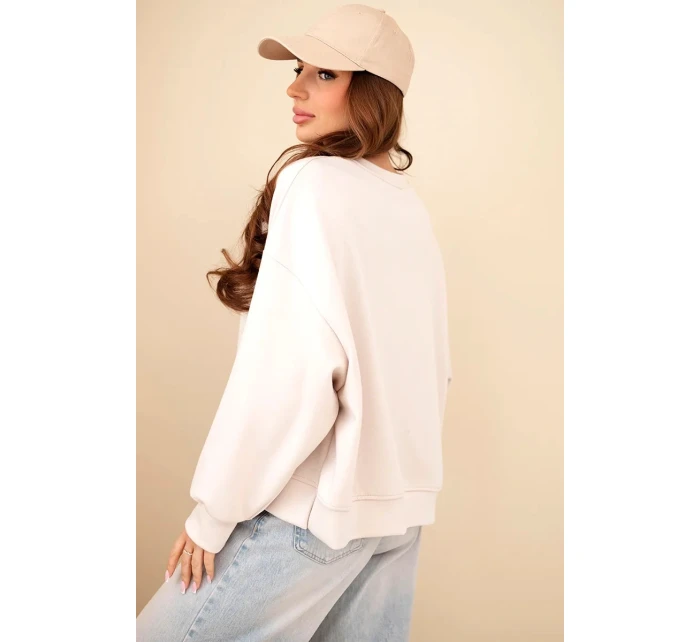 Dámská mikina s výšivkou volného střihu máslová béžová