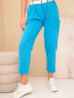Dámské model 22010224 kalhoty s opaskem tyrkysové - K-Fashion