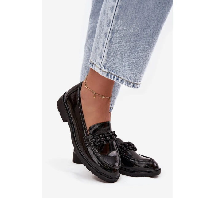 Dámské lakované mokasíny s korálky S.Barski model 21713917 Černé - D&A