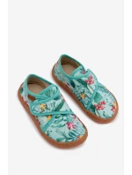 Dětské papuče na suchý zip Barefoot Květiny Listy Froddo G1700438-14 Mentolové
