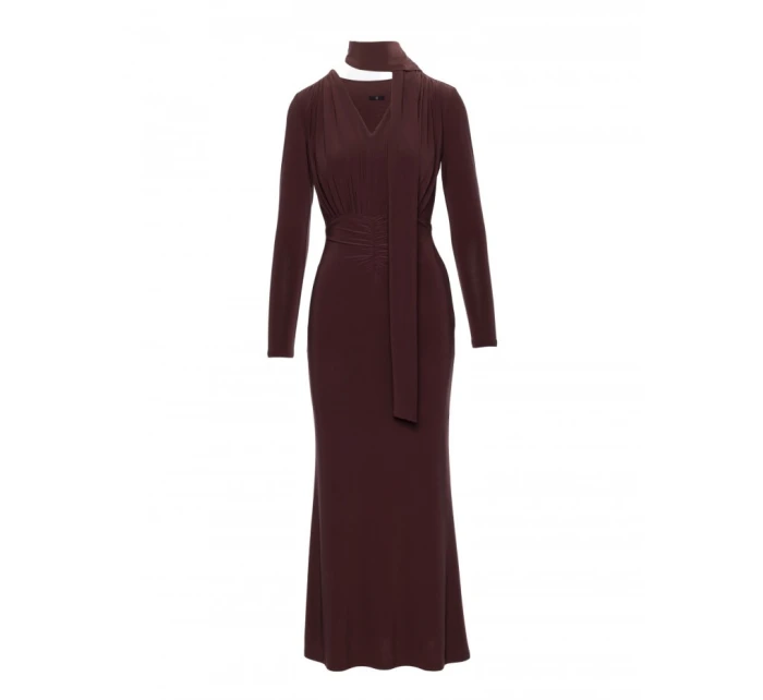 M891 Šaty s řasením a šerpou - hnědé M891 Šaty s řasením a šerpou - hnědé