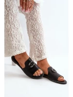 Elegantní dámské lesklé pantofle s ozdobou S.Barski Černá Elegantní dámské lesklé pantofle s ozdobou S.Barski Černá