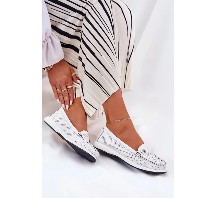 Dámské kožené mokasíny S.Barski – bílé