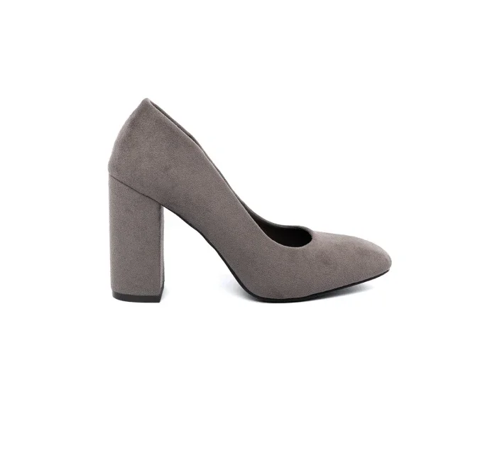 Stylové šedo-stříbrné dámské  lodičky na širokém podpatku