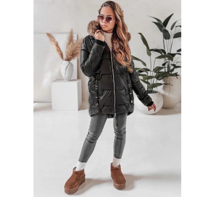 Dámská zimní bunda NORINA prošívaná s kožešinou černá FashionStreet TY5054