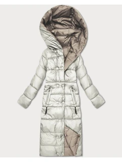 Ecru-béžová oboustranná zimní bunda v délce ke kolenům Minority (P3-6017-12+62)