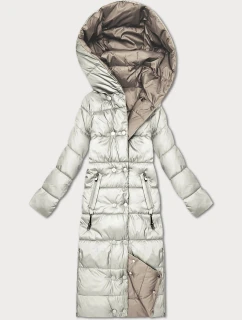 Ecru-béžová oboustranná zimní bunda v délce ke kolenům Minority (P3-6017-12+62)