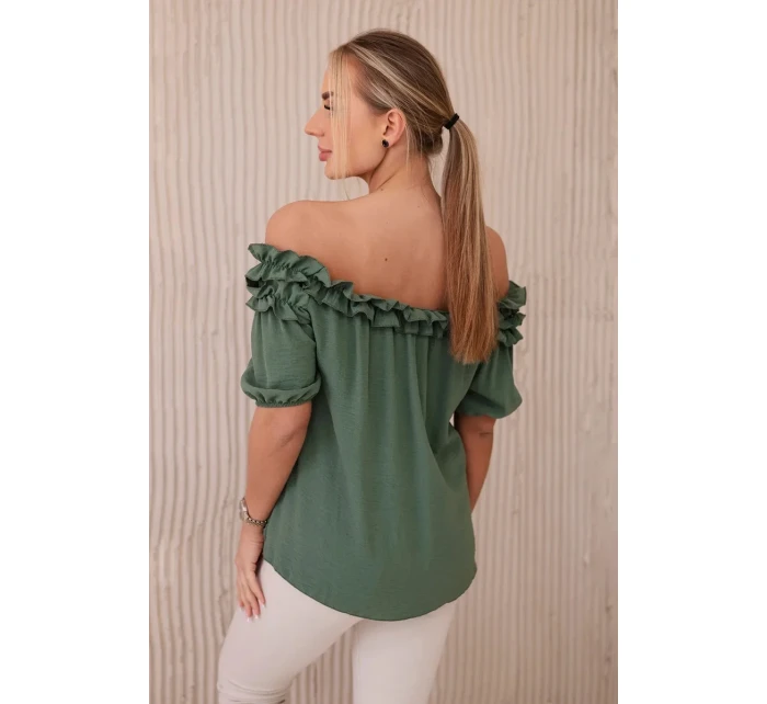 Španělská halenka s malým volánem khaki