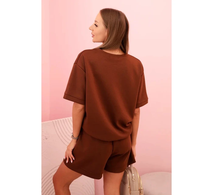 Dámská souprava s model 21297024 a šortkami s vysokým pasem čokoládová - K-Fashion Dámská souprava s model 21297024 a šortkami s vysokým pasem čokoládová - K-Fashion