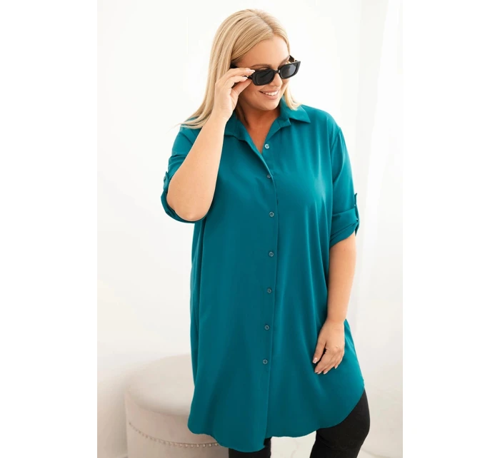 Dámská košilová šaty Plus Size s delším zadním dílem a model 21428596 rukávy mořská - K-Fashion