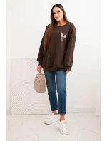 Dámská oversize mikina z bavlny s barevnými model 21421754 na zádech hnědá - K-Fashion