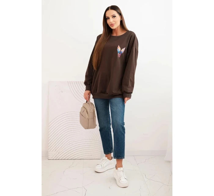 Dámská oversize mikina z bavlny s barevnými model 21421754 na zádech hnědá - K-Fashion