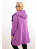 Dámská mikina Plus Size zateplená s kapucí a asymetrickým zipem tmavě fialová