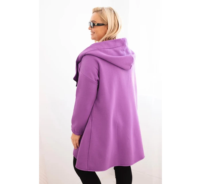 Dámská mikina Plus Size zateplená s kapucí a asymetrickým zipem tmavě fialová
