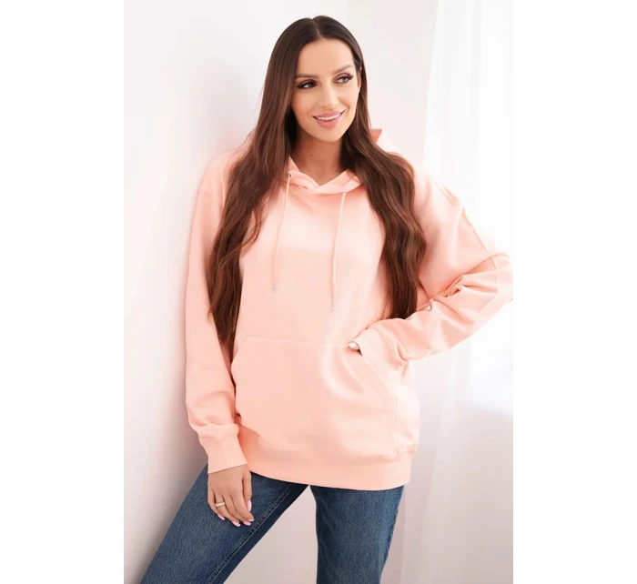 Dámská mikina s kapucí a klokankou z bavlny lososová