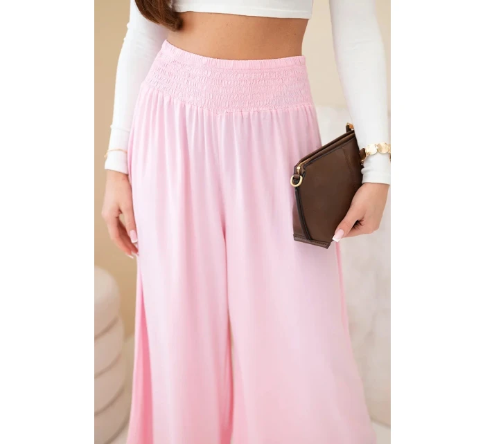 Dámské viskózové kalhoty s elastickým pasem světle růžové Dámské viskózové kalhoty s elastickým pasem světle růžové