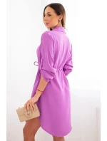 Šaty se zapínáním na knoflíky a zavazováním v pase fialka
