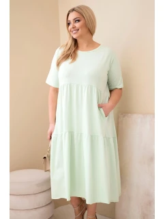 Dámské bavlněné šaty Plus Size s krátkým rukávem a volánem mentolová