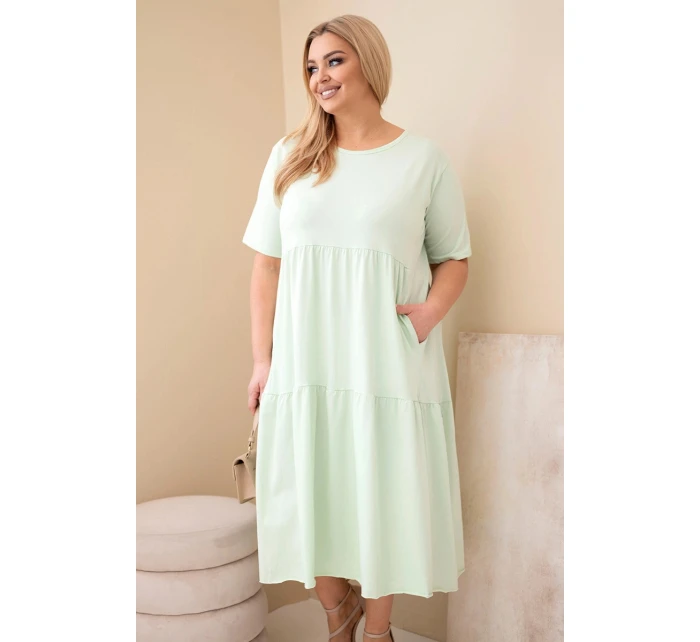 Dámské bavlněné šaty Plus Size s krátkým rukávem a volánem mentolová