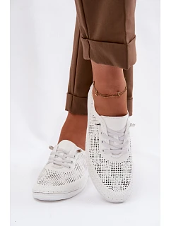 Kožené síťované dámské polobotky model 22101353 Bílé - S.Barski