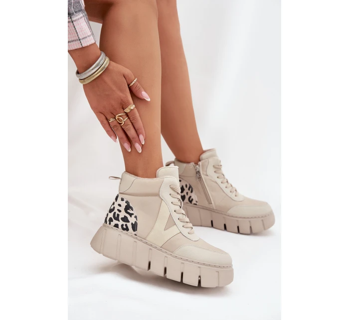 Dámské kotníkové boty na platformě z pravé kůže Vinceza – béžové